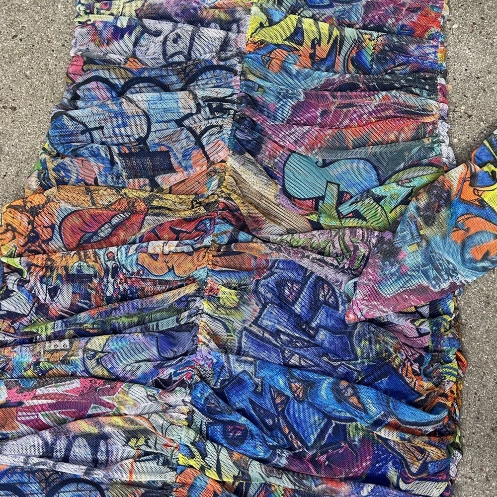 Shelly Colorful Abstract Long Sleeve Sheer Mesh Dress - Picture 6 of 12
